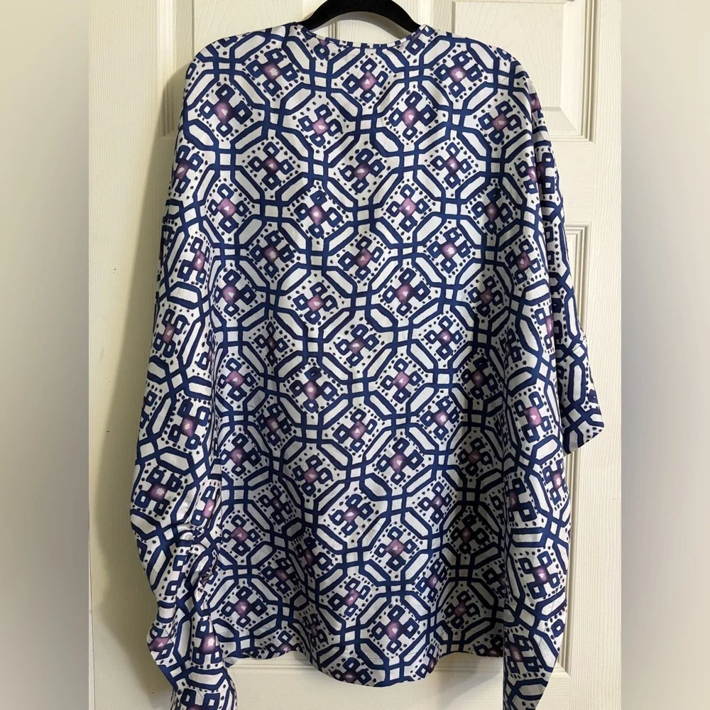 Lafayette 148 New York Blue Purple Geometric Full Silk Natural Fiber Swim Cover